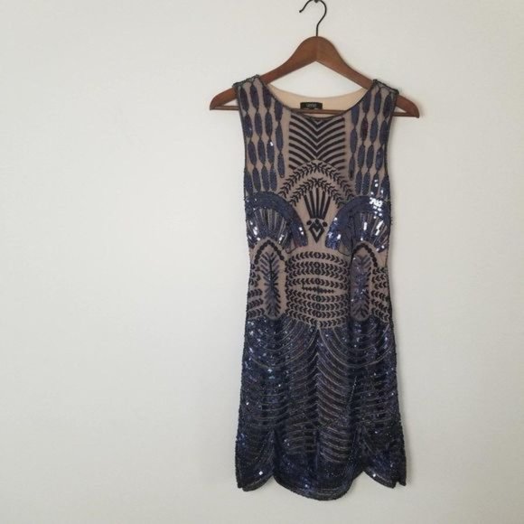 Shiny Blue/Cream Sequin Dress S Local Pickup Only - Picture 1 of 5